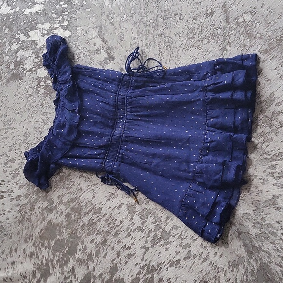 House Of Harlow Revolve Valencia Navy & Gold Dot Flutter Mini Dress SzXS - Picture 8 of 9